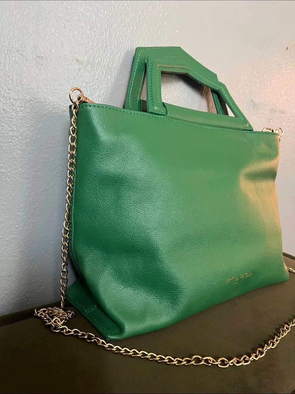 Anna Paola Green Leather hand bag made in Italy